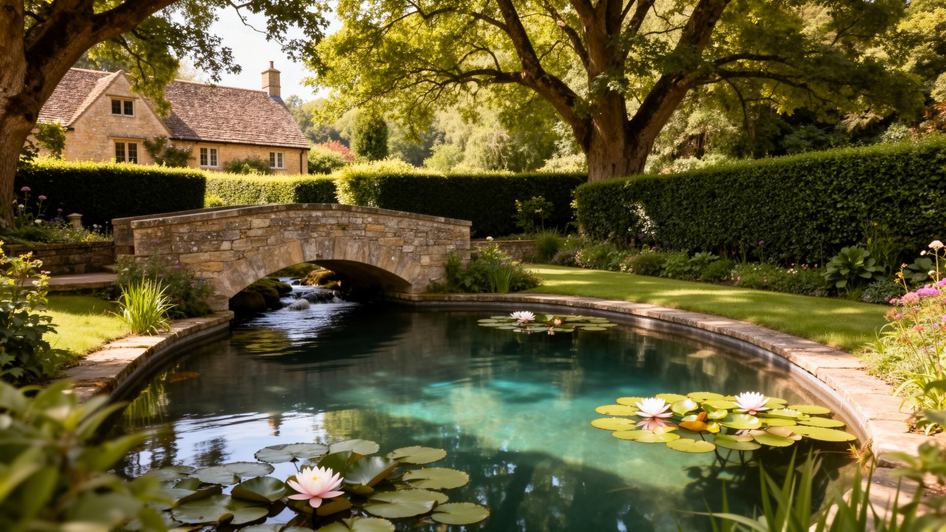 Natural swimming pool in Bourton-on-the-Water, Cotswolds