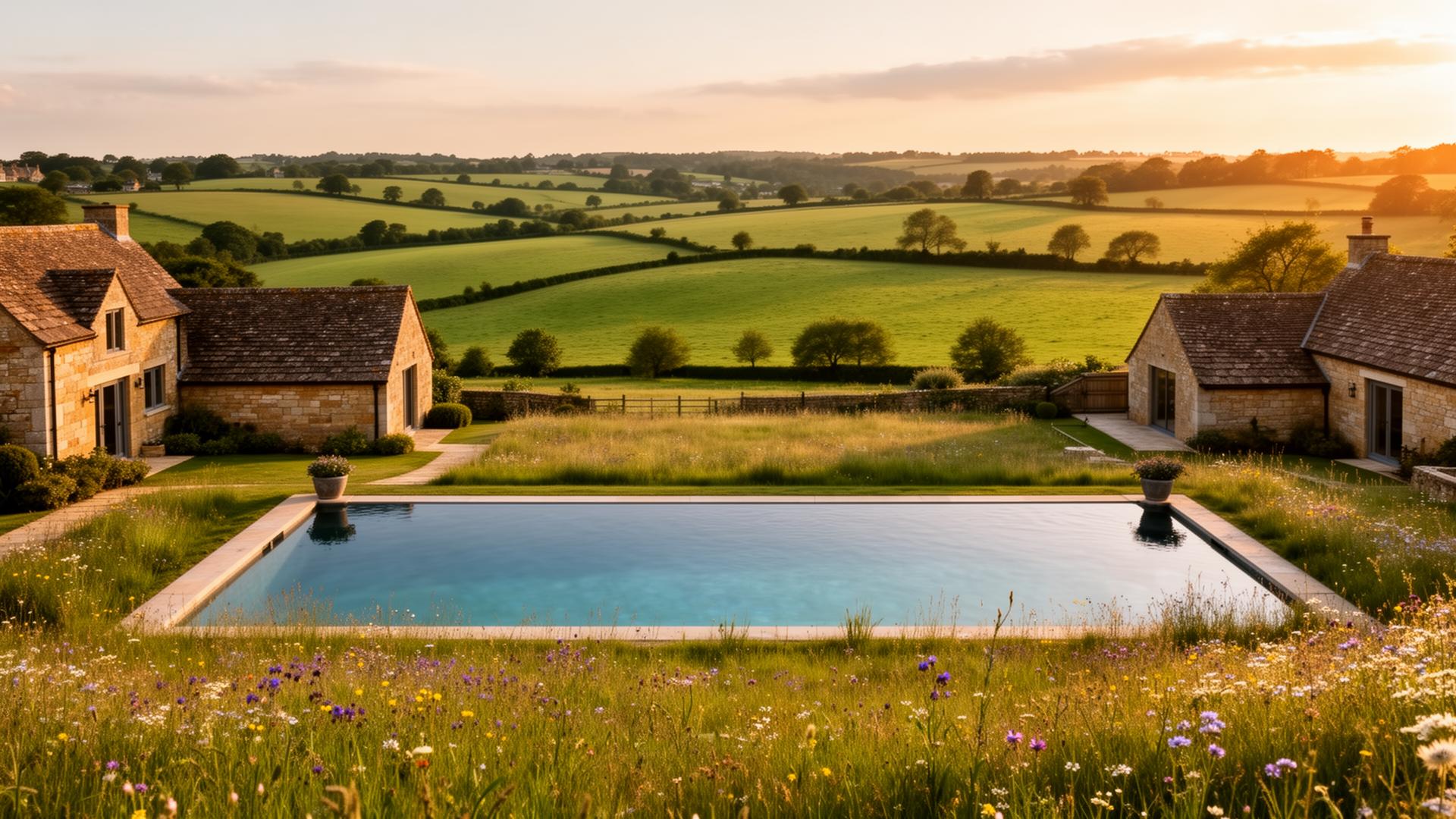 Natural swimming pool in Kingham, Cotswolds